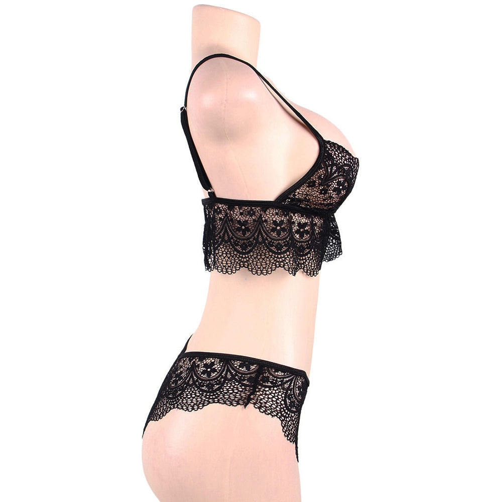 New White &  Black Lace Temptation 2pcs Bralette Lingerie Set