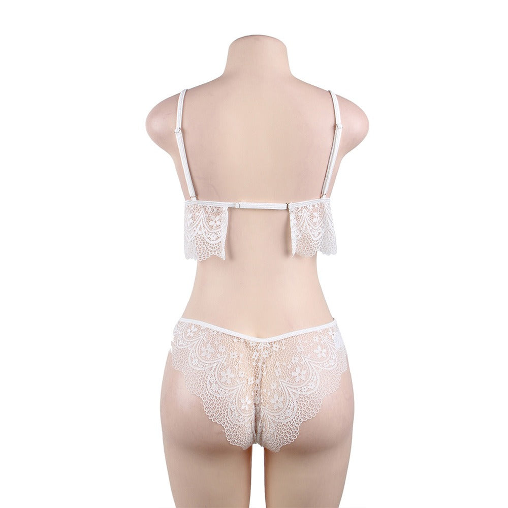 New White &  Black Lace Temptation 2pcs Bralette Lingerie Set