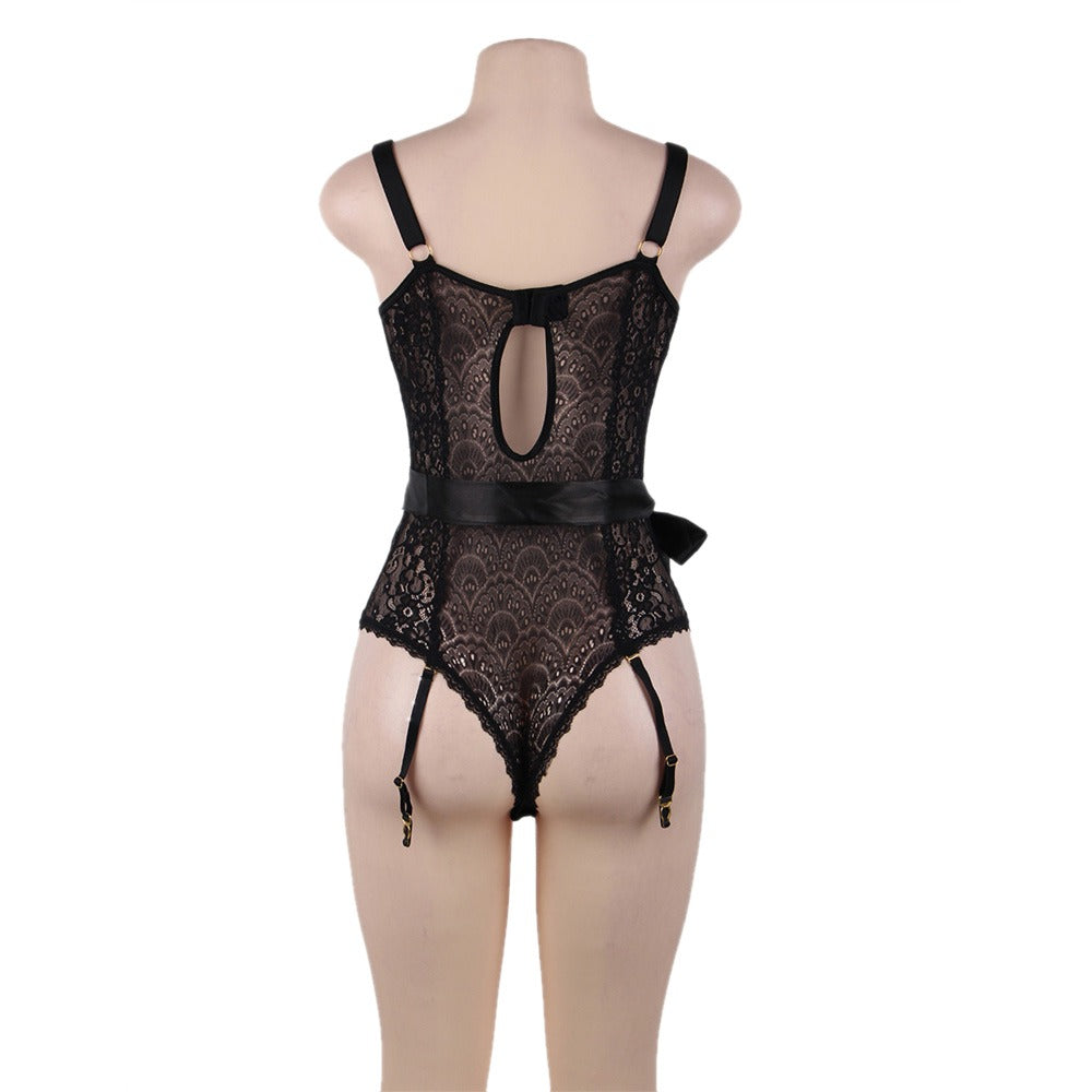 New Exquisite Peacock pattern Lace Teddy With Steel Ring