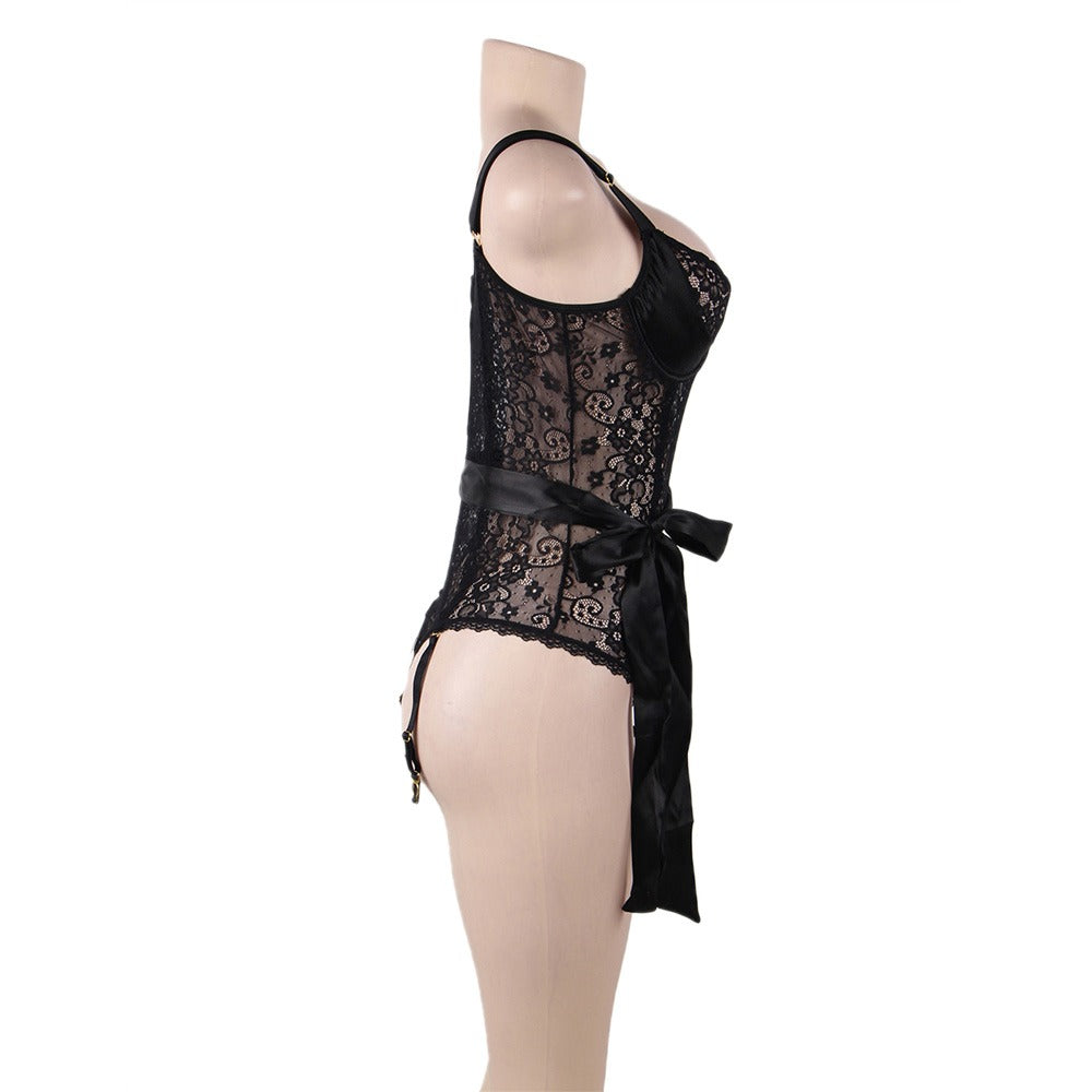 New Exquisite Peacock pattern Lace Teddy With Steel Ring