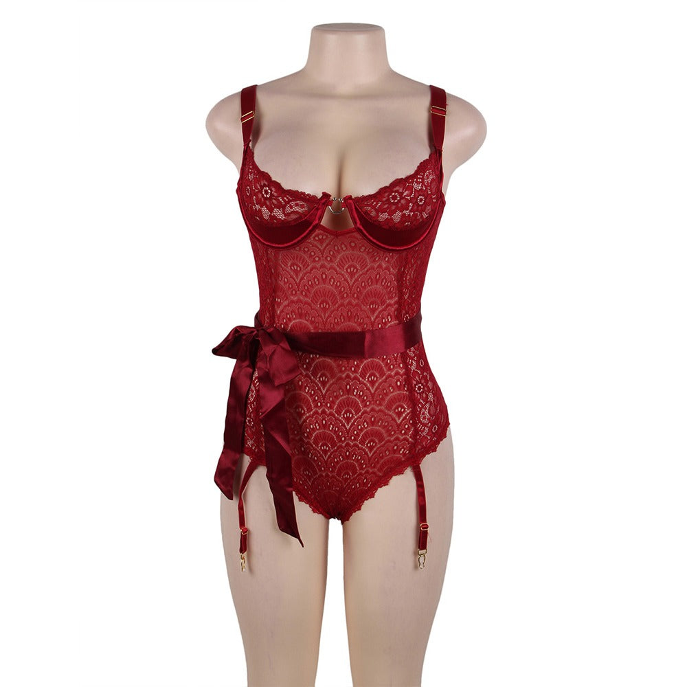Exquisite Peacock pattern Lace Teddy With Steel Ring