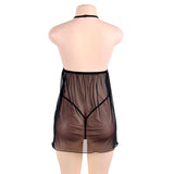 Black Lace Backless Babydoll Set