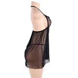 Black Lace Backless Babydoll Set