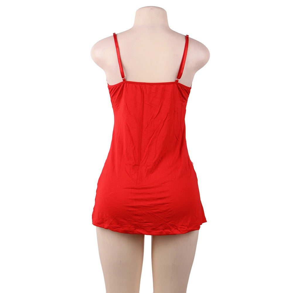 Lace Decoration Plus Size Nightdress V-neck Modal Sleepwear with G String