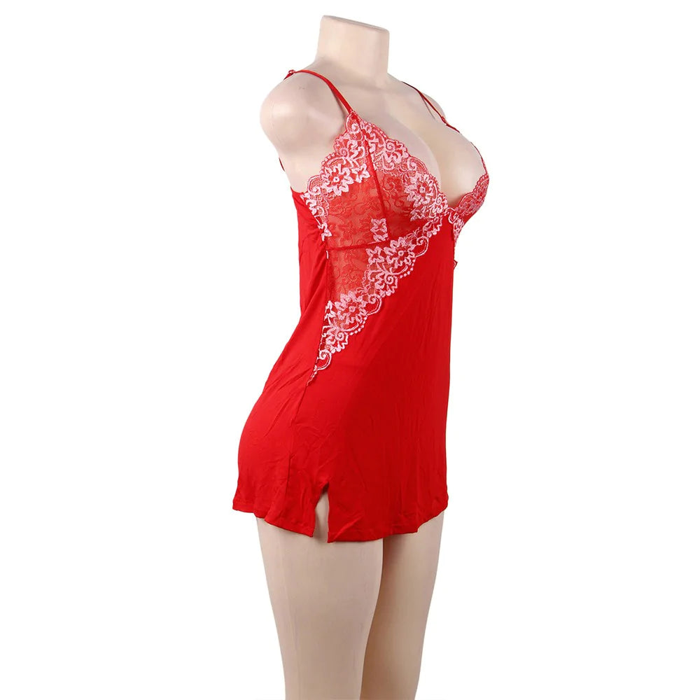 Lace Decoration Nightdress V-neck Modal Sleepwear with G String