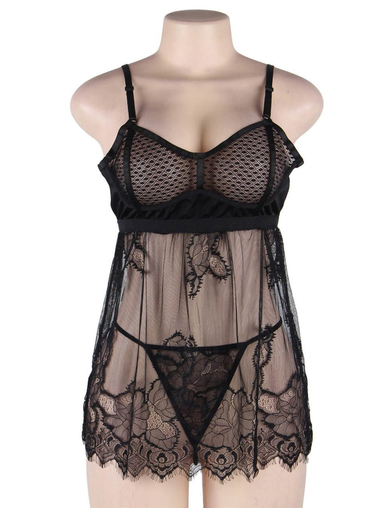 High Quality Elegant Black Lace Sexy Babydoll