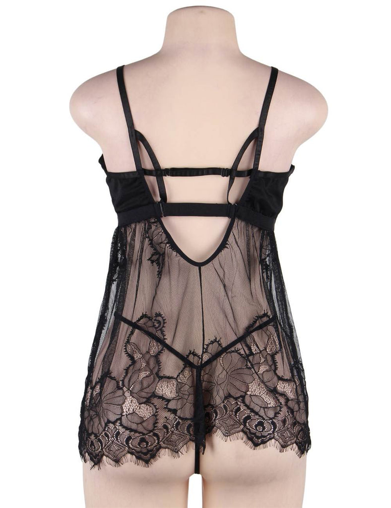 High Quality Elegant Black Lace Sexy Babydoll