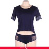 Dark Blue Sexy Fashion Cotton High Quality Women Pajama Sets With Farawlaya