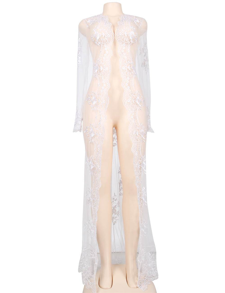 Delicate Lace Evening Gown Pure White