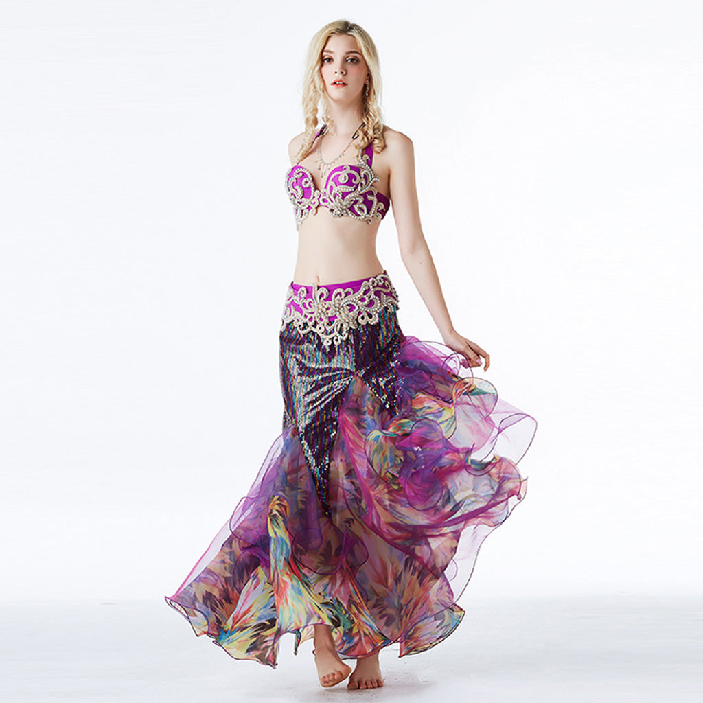Women Belly Dance Costume Set Professional Dancing Performance Skirt Sexy Bra Fishtail Mermaid Skirt