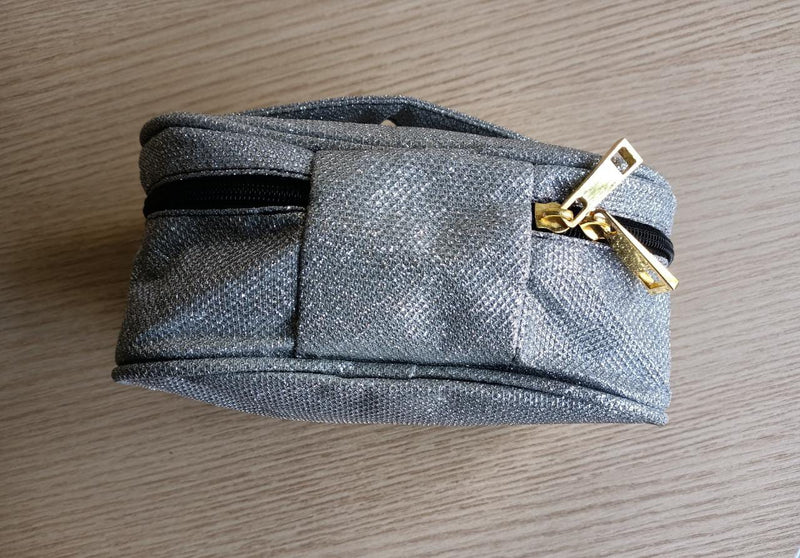 Silver glitter makeup bag
