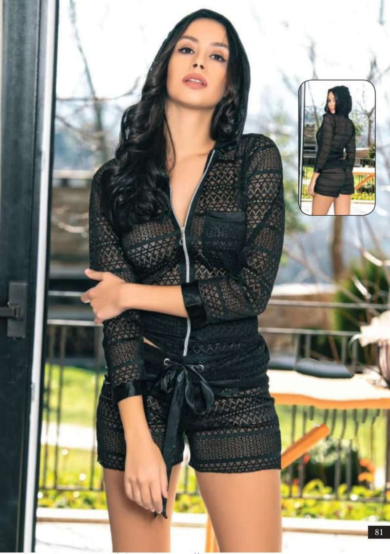 New Black long-sleeved pajama and short shorts