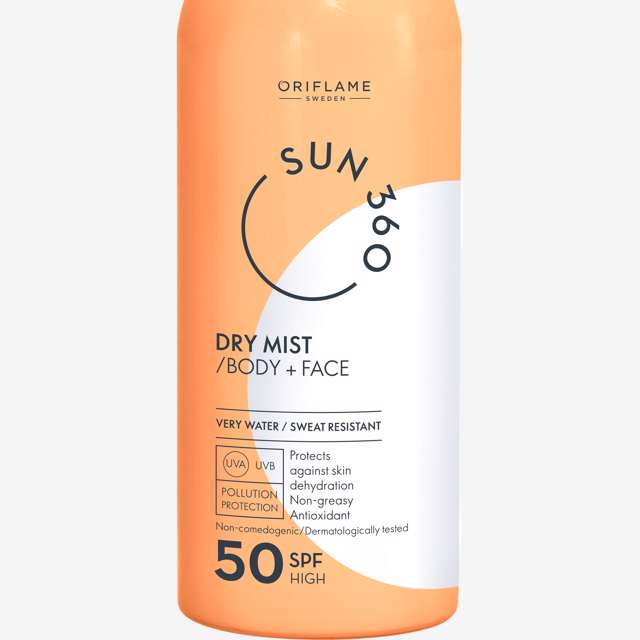 Dry mist spray for body and face with SPF 50