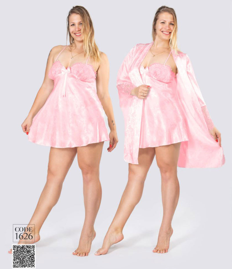 Short elegant Stain Jacquard Lingerie with Robe