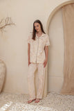 Classic half-sleeve pajamas with rose print buttons