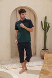 Men's half-sleeved pajamas, plain pentacourt cut