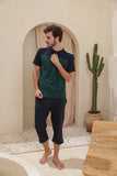 Men's half-sleeved pajamas, plain pentacourt cut