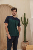Men's half-sleeved pajamas, plain pentacourt cut