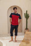 Men's half-sleeved pajamas, plain pentacourt cut