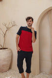 Men's half-sleeved pajamas, plain pentacourt cut