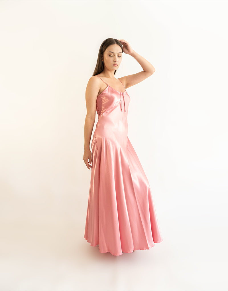Satin Long Dress With leece Back