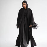 Suede fringed abaya