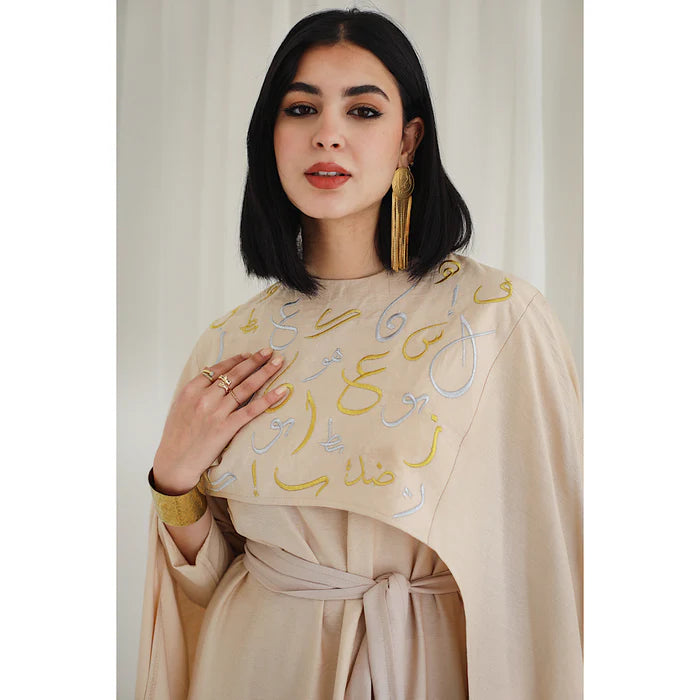 Linen blend embroidered cape kaftan
