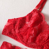 Red Floral Lace Underwire Garter Bra Set