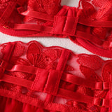 Red Floral Lace Underwire Garter Bra Set