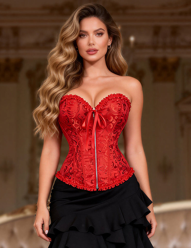 12 Pieces Plastic Bones Red Sexy Embroidered Zippered Palace Style Corset Egypt