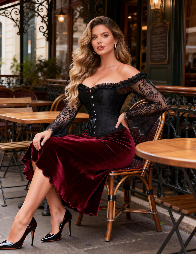 Sexy Lace Sleeves Stitching Red Corset Egypt