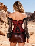 Sexy Lace Sleeves Stitching Red Corset Egypt