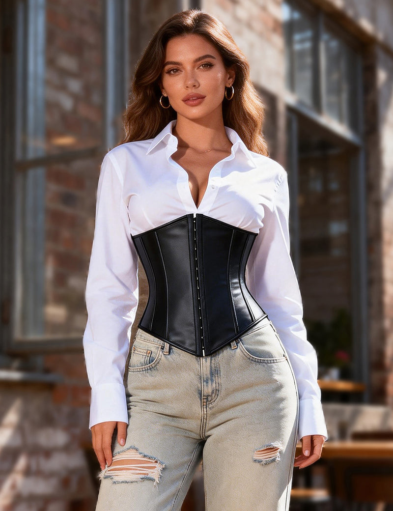 14 Plastic Bones Black Faux Leather Waist Cincher