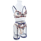 Floral Embroidery Underwire Garter Lingerie Set