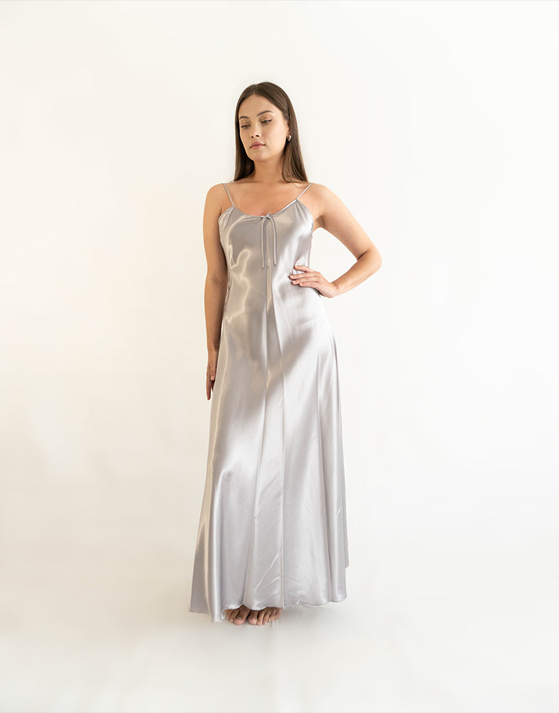 Satin Long Dress With leece Back