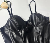 Sexy Black Faux Leather Nightdress with Bra