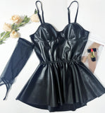 Sexy Black Faux Leather Nightdress with Bra