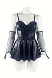 Sexy Black Faux Leather Nightdress with Bra