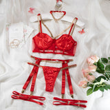 Sexy Velvet Hollow Cut Halter Bra Set