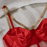 Sexy Velvet Hollow Cut Halter Bra Set