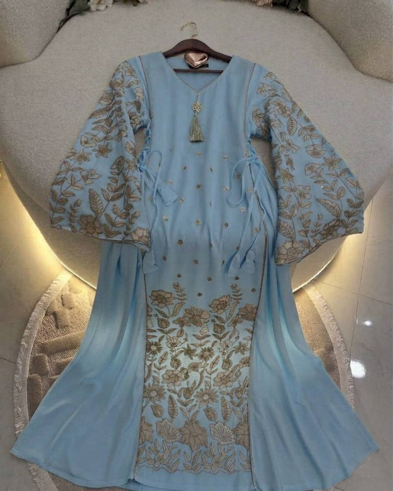 Women's embroidered abaya, linen fabric