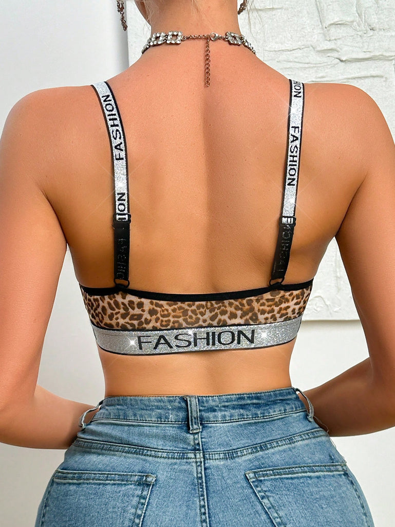 1pc Women Solid Color & Leopard Print Front Closure Comfortable Lingerie Bra