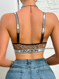 1pc Women Solid Color & Leopard Print Front Closure Comfortable Lingerie Bra
