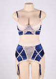 Navy Bra Set Egypt With Beige Lace Overlay