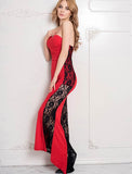 Long Strapless Ruffle Floral Red Prom Dresses Egypt