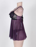 New Appealing Flower Pattern Lace Transparent Violet Mini Dress