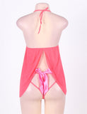 Plus Size Egypt Pink Open Cup Satin Bows Babydoll