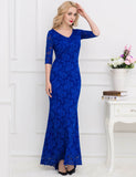 Royal Blue Lace Floral Long Party Dress