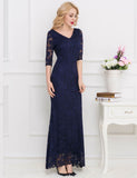 Royal Blue Lace Floral Long Party Dress