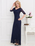 Royal Blue Lace Floral Long Party Dress